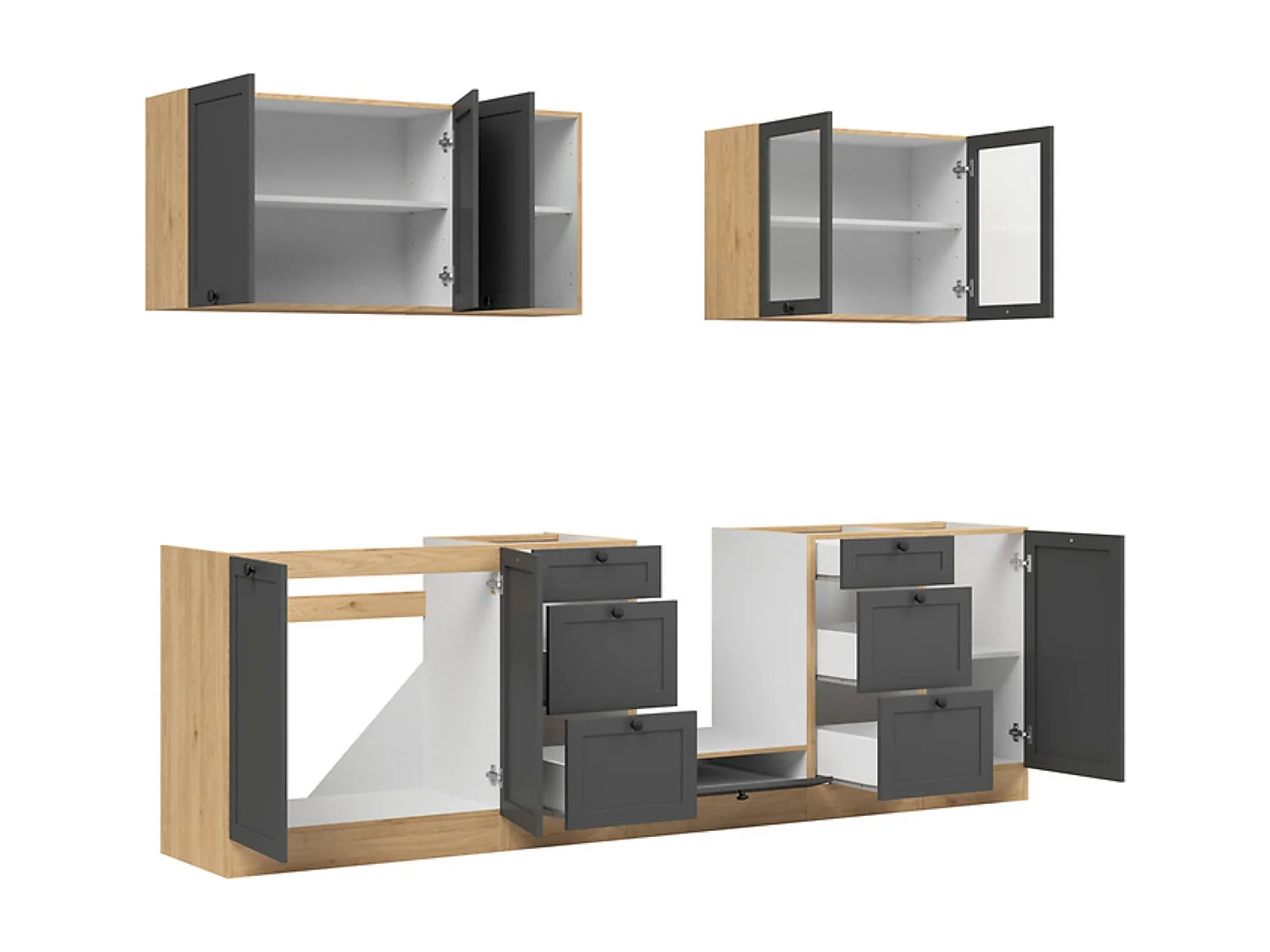 Cuisine complète 260 cm,Ensemble de meuble de cuisine coloris Chêne bernstein, plan de travail non inclus