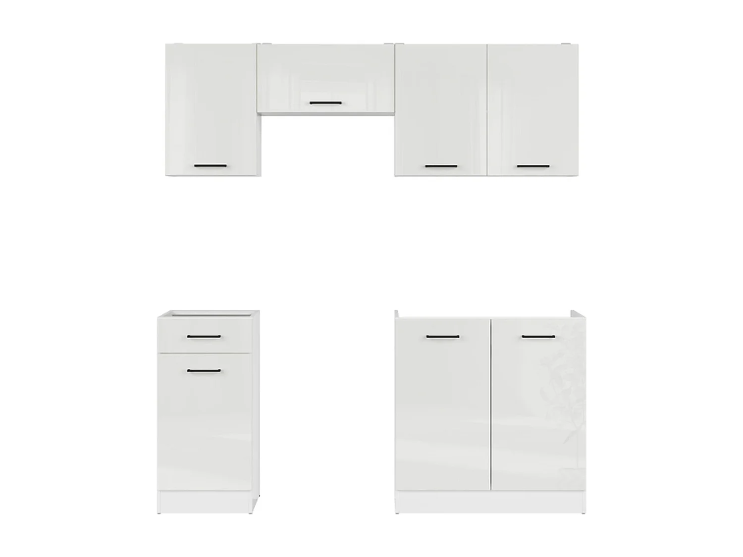 Cuisine complète 180 cm,Ensemble de meuble de cuisine finition Blanc laquée craie, sans plan de travail