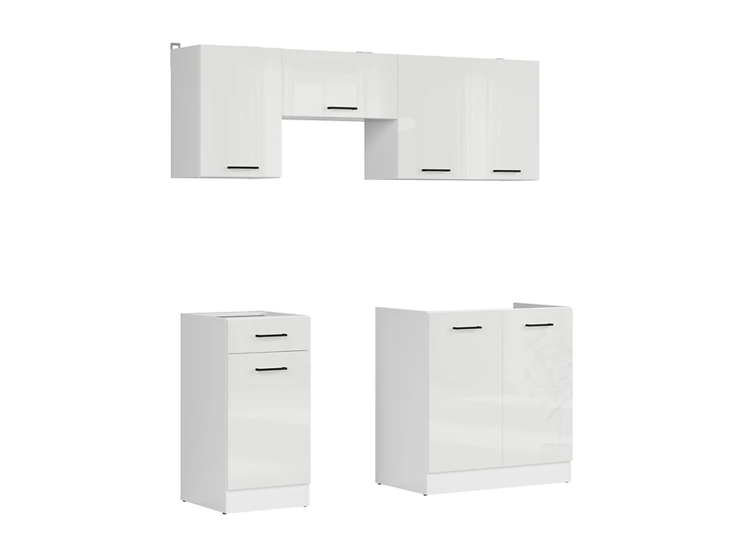 Cuisine complète 180 cm,Ensemble de meuble de cuisine finition Blanc laquée craie, sans plan de travail