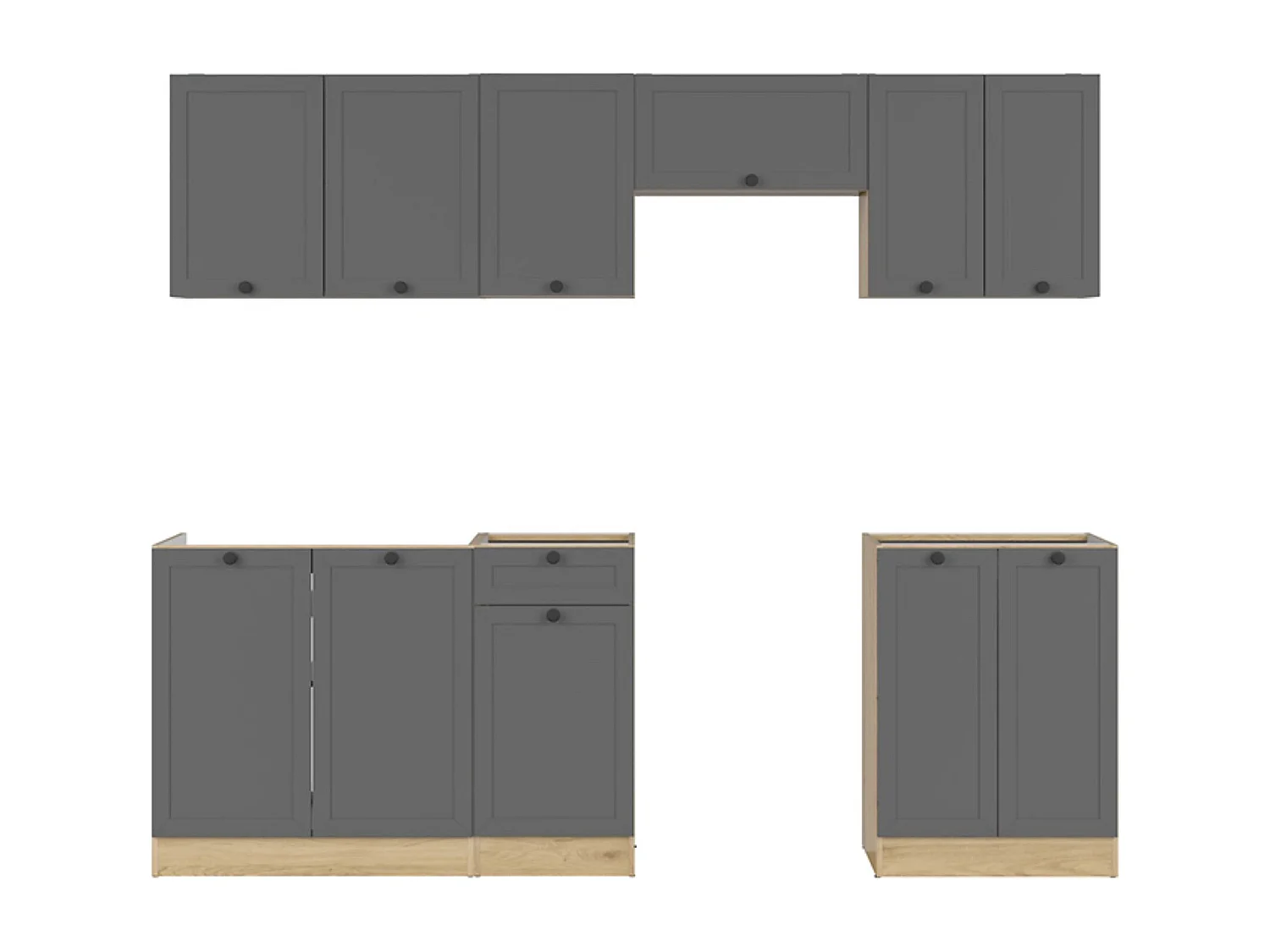 Cuisine complète 240 cm,Ensemble de meuble de cuisine coloris Gris graphite/Chêne graphite, plan de travail non inclus