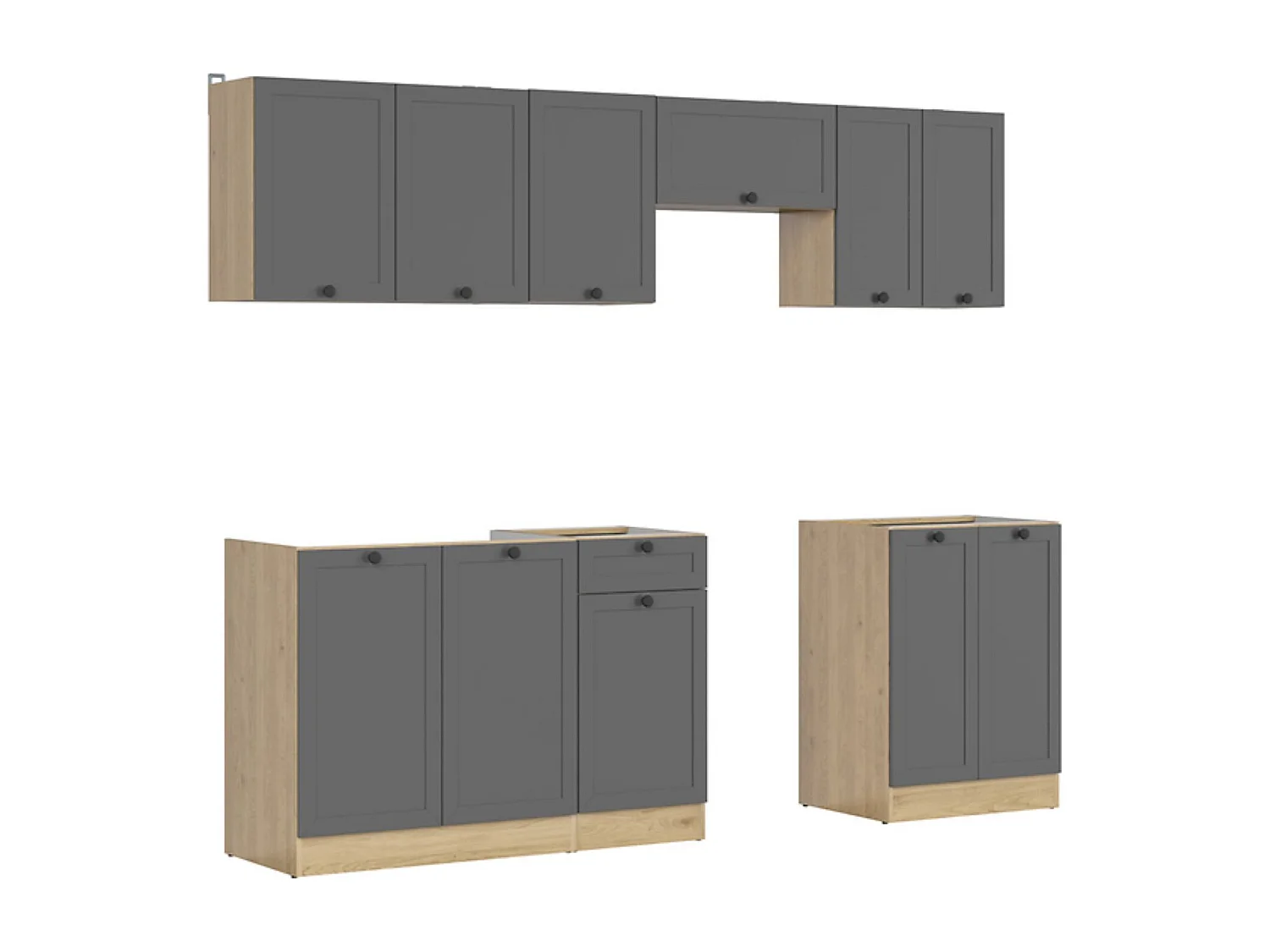 Cuisine complète 240 cm,Ensemble de meuble de cuisine coloris Gris graphite/Chêne graphite, plan de travail non inclus