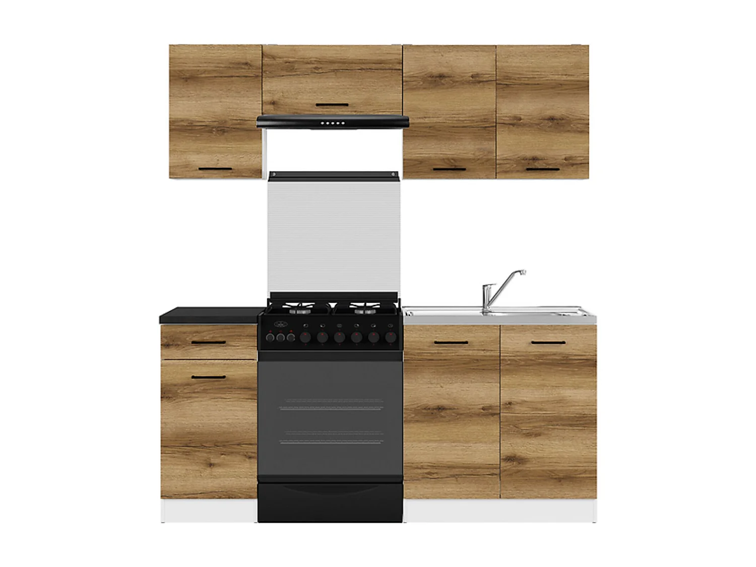 Cuisine complète 180 cm,Ensemble de meuble de cuisine coloris Chêne delano/Blanc, plan de travail Noir inclus