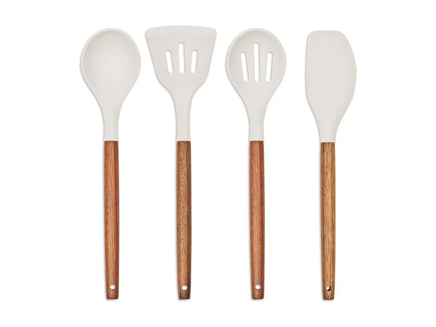 Set van 4 siliconen keukengerei multicolor 31 cm met FSC acaciahouten houder Livoo MES153G