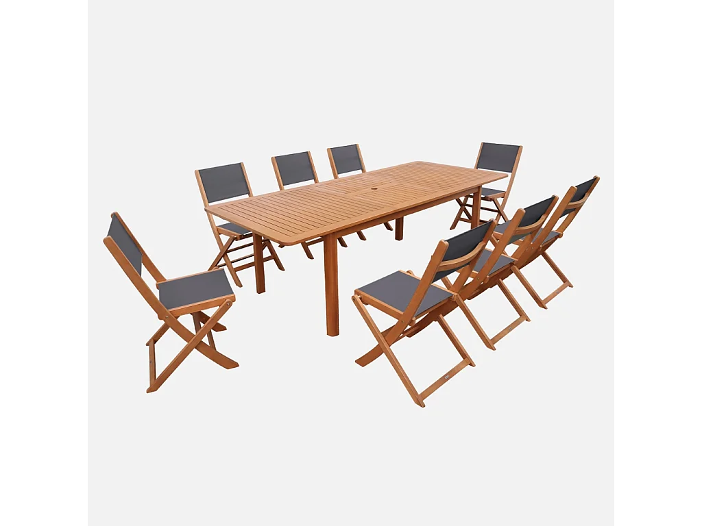 Set tavolo da giardino estensibile in legno di eucalipto con 8 sedie,