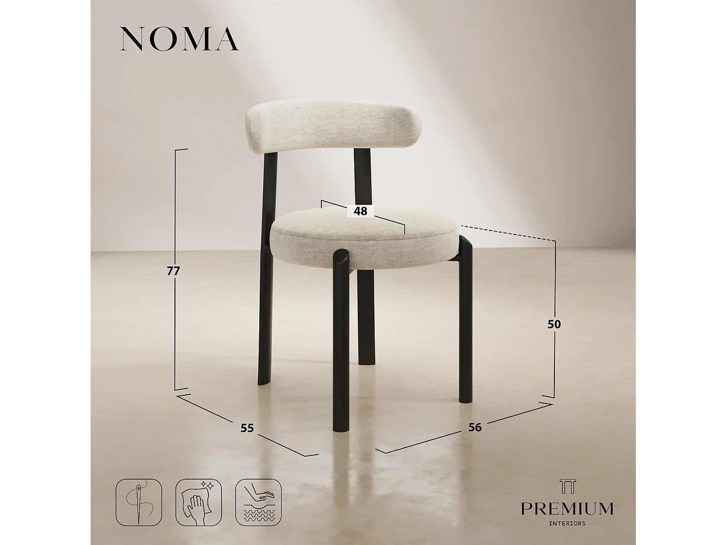 Lot de 2 chaises NOMA en Tissu tramé toucher doux Crème