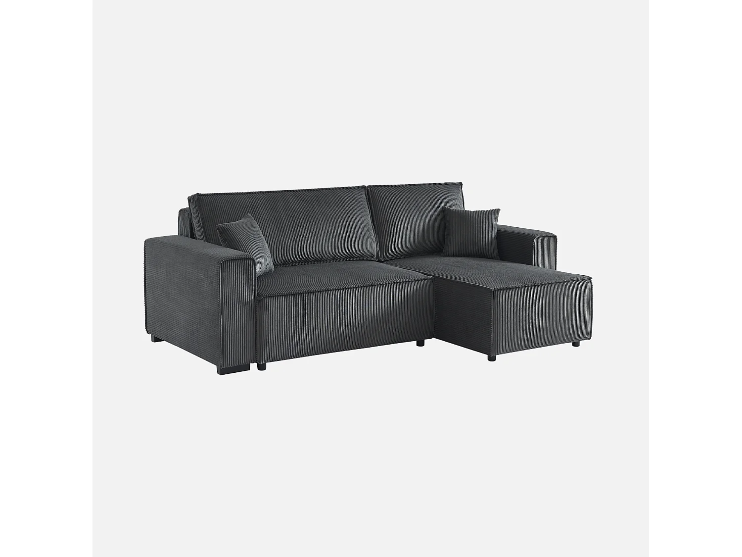 Canapé d'angle convertible réversible 3 places velours côtelé grosse côte gris foncé