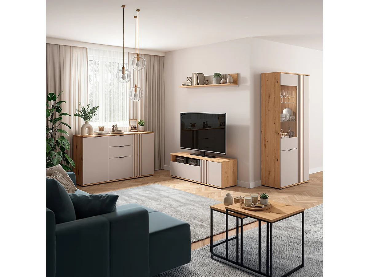 TV-Möbel 1 Tür 1 Schublade 135 cm Ezra Kaschmir und Holz