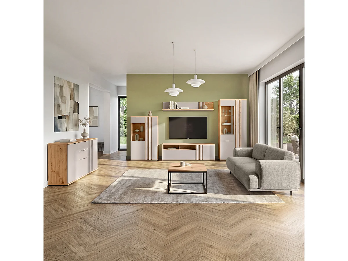 TV-Möbel 1 Tür 1 Schublade 135 cm Ezra Kaschmir und Holz