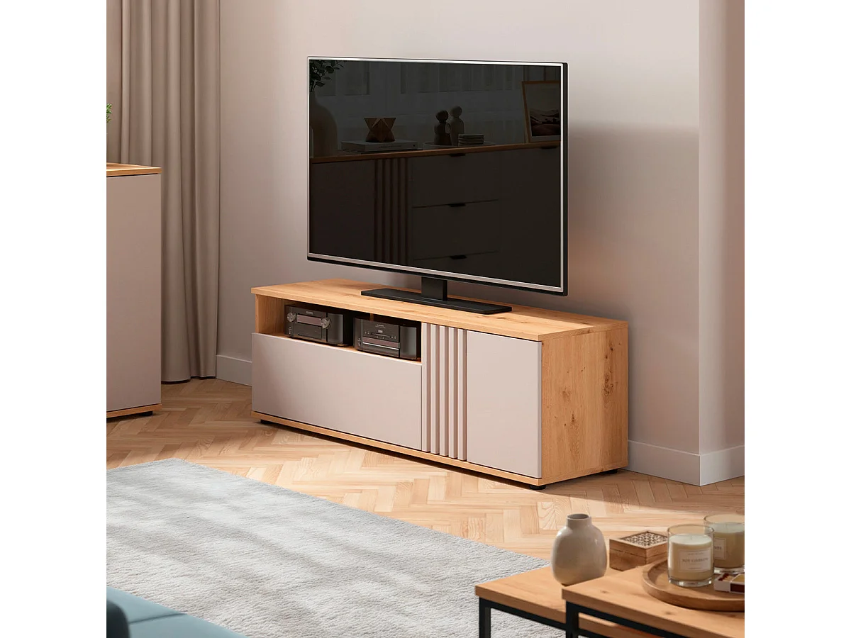 1-dørs 1-skuffe TV-bord 135 cm Ezra Cashmere og træ