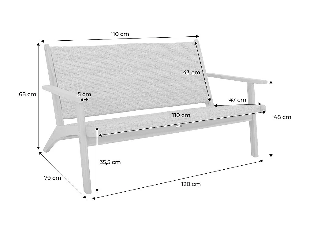 Panca da giardino in legno di acacia, 2 posti, teak