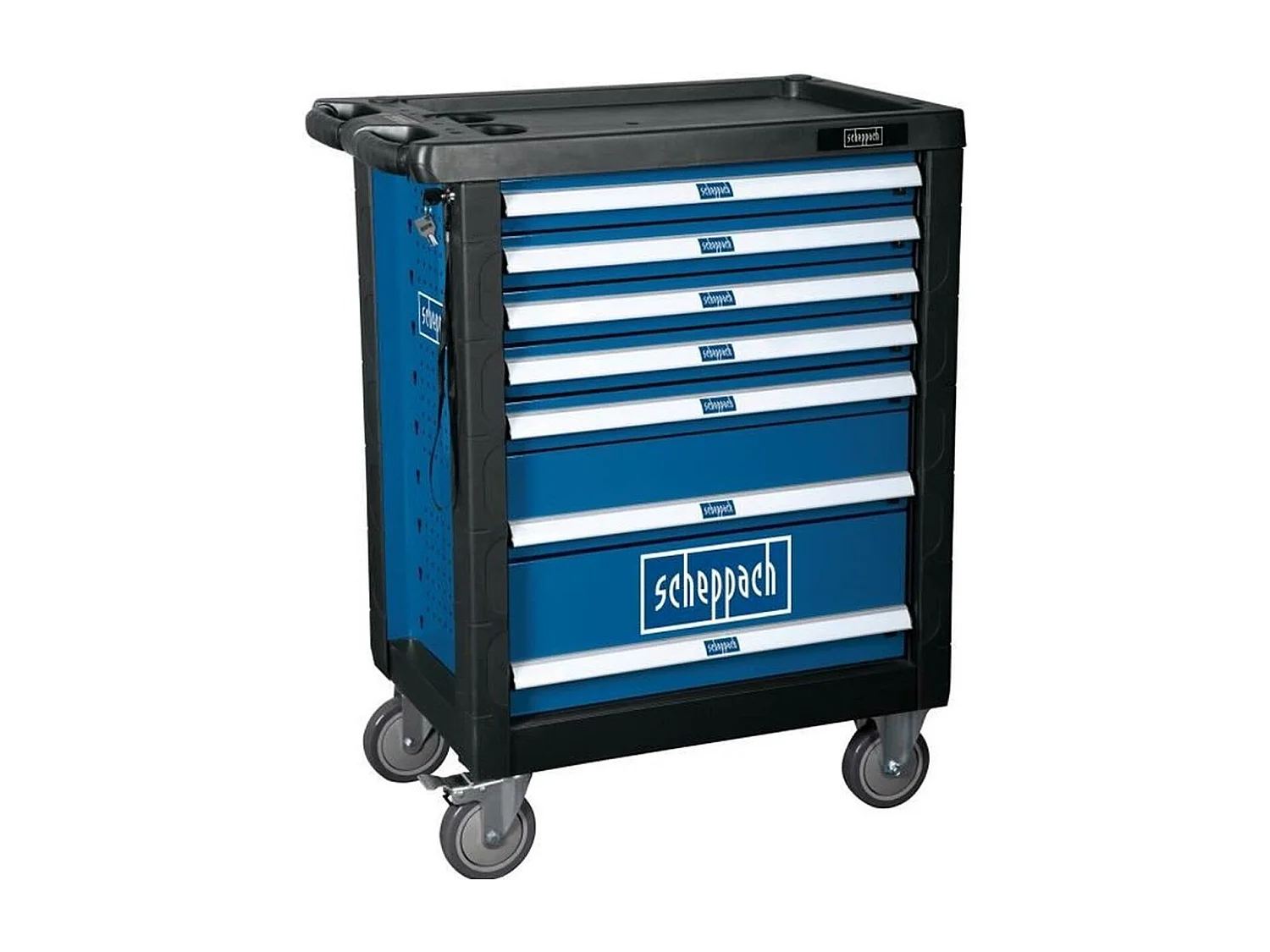 Mobiler Werkstattwagen Scheppach TW1000 Stahl 7 Schubladen + 263 Werkzeuge Chrom-Vanadium