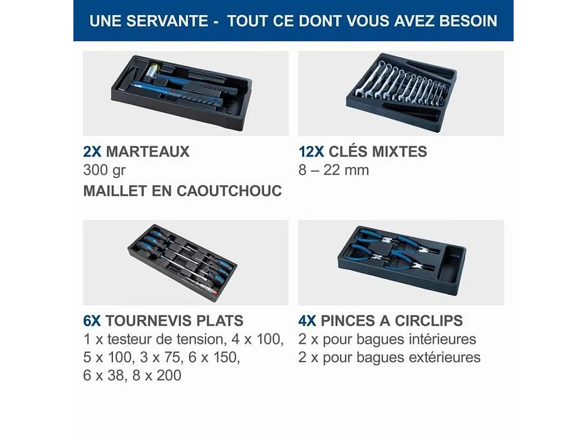 Mobiler Werkstattwagen Scheppach TW1000 Stahl 7 Schubladen + 263 Werkzeuge Chrom-Vanadium