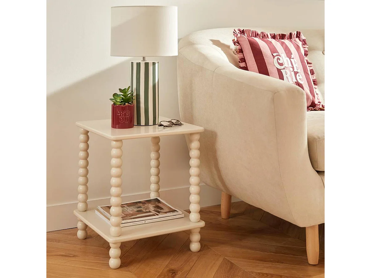 Table d'Appoint Avec Étagère "Chamlo" 45cm Ivoire