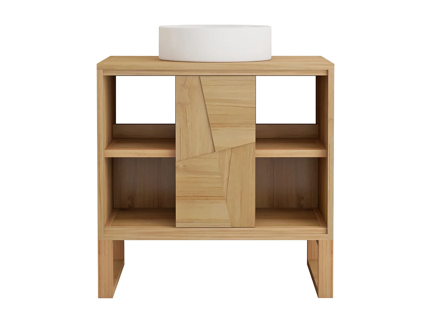 Meuble de salle de bain sur pieds en teck avec vasque à poser ronde en céramique - L80 cm - MATARAM