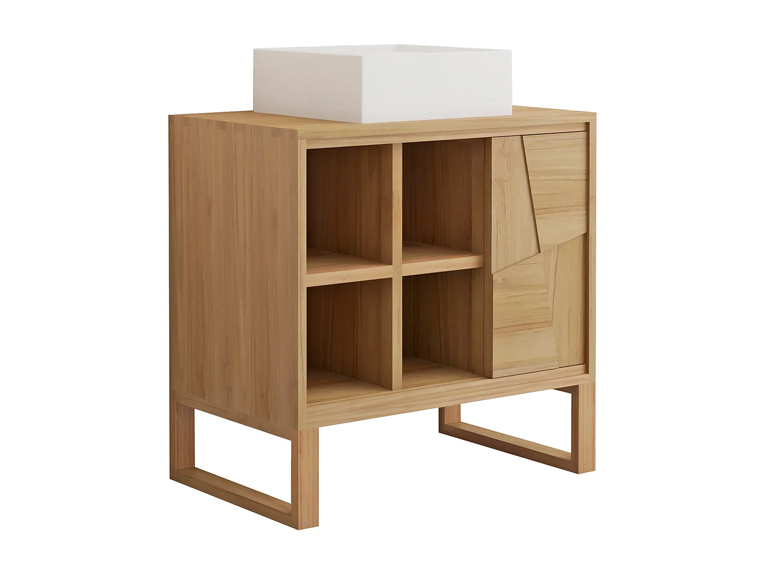 Meuble de salle de bain sur pieds en teck avec vasque à poser carrée en céramique - L80 cm - MATARAM