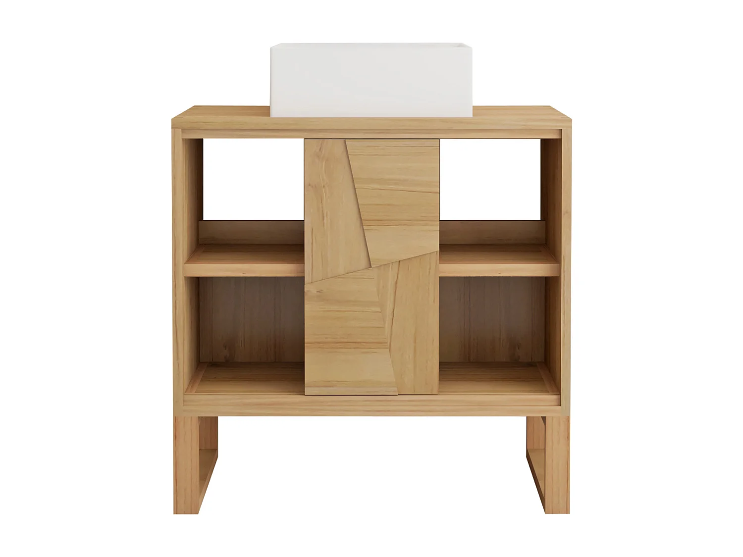 Meuble de salle de bain sur pieds en teck avec vasque à poser carrée en céramique - L80 cm - MATARAM