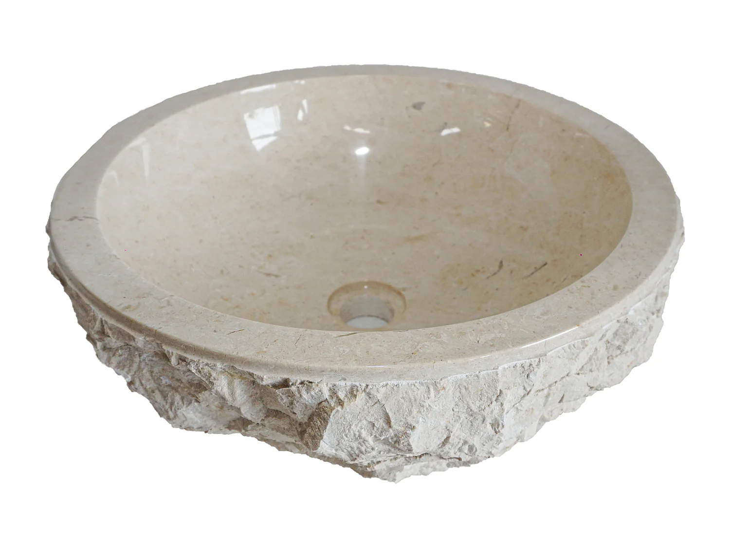 Meuble de salle de bain sur pieds en teck avec vasque à poser ronde en marbre couleur crème - L80 cm - MATARAM