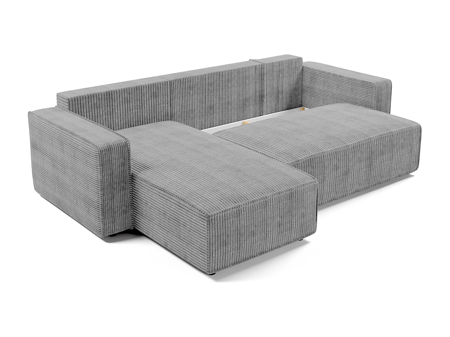 AX LIVING Canapé d’angle Aydin velours côtelé gris clair convertible avec coffre
