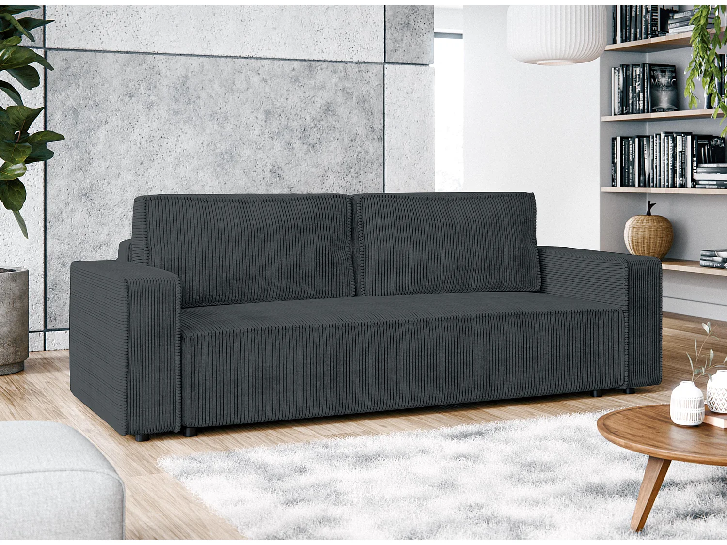 AX LIVING Canapé 3 places Aydin velours côtelé gris 238 cm convertible