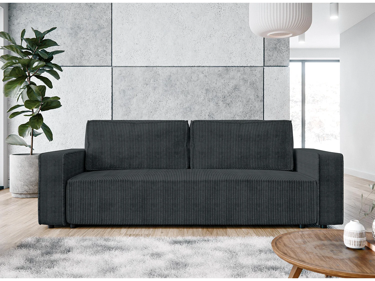 AX LIVING Canapé 3 places Aydin velours côtelé gris 238 cm convertible