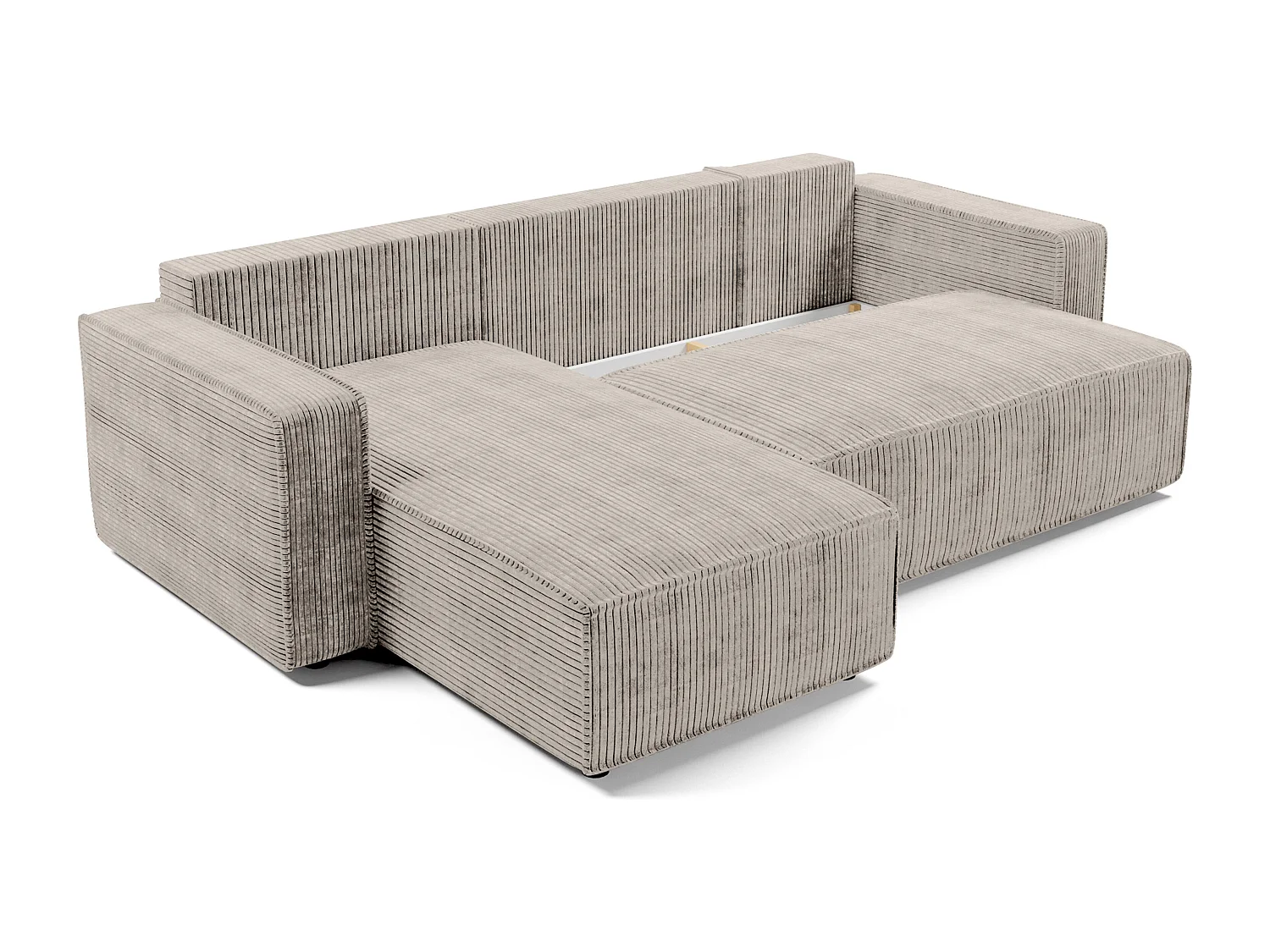 AX LIVING Canapé d’angle Aydin velours côtelé beige convertible