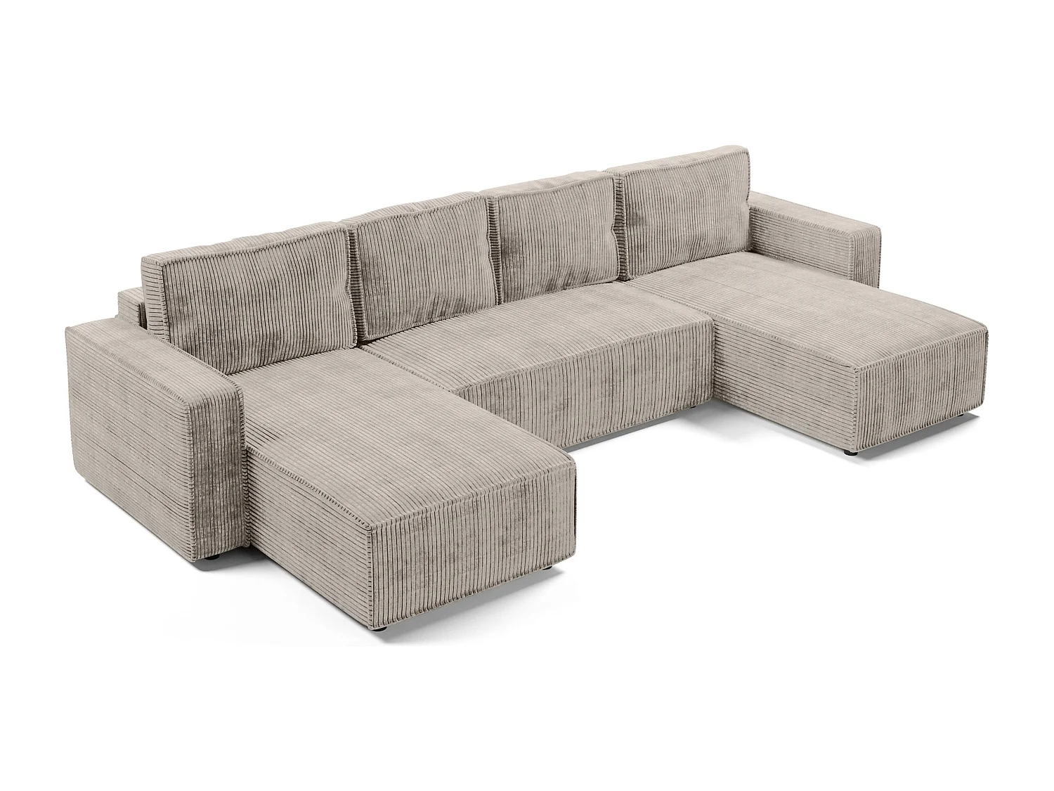 AX LIVING Canapé panoramique en U Aydin velours côtelé beige convertible