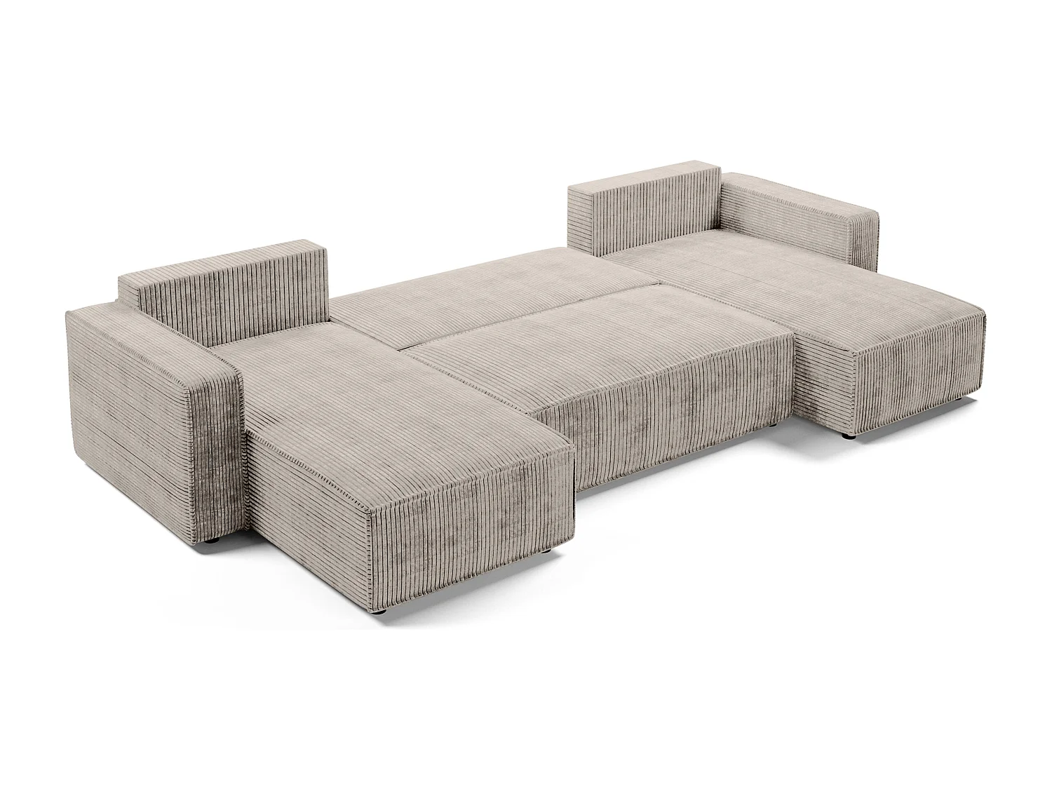 AX LIVING Canapé panoramique en U Aydin velours côtelé beige convertible