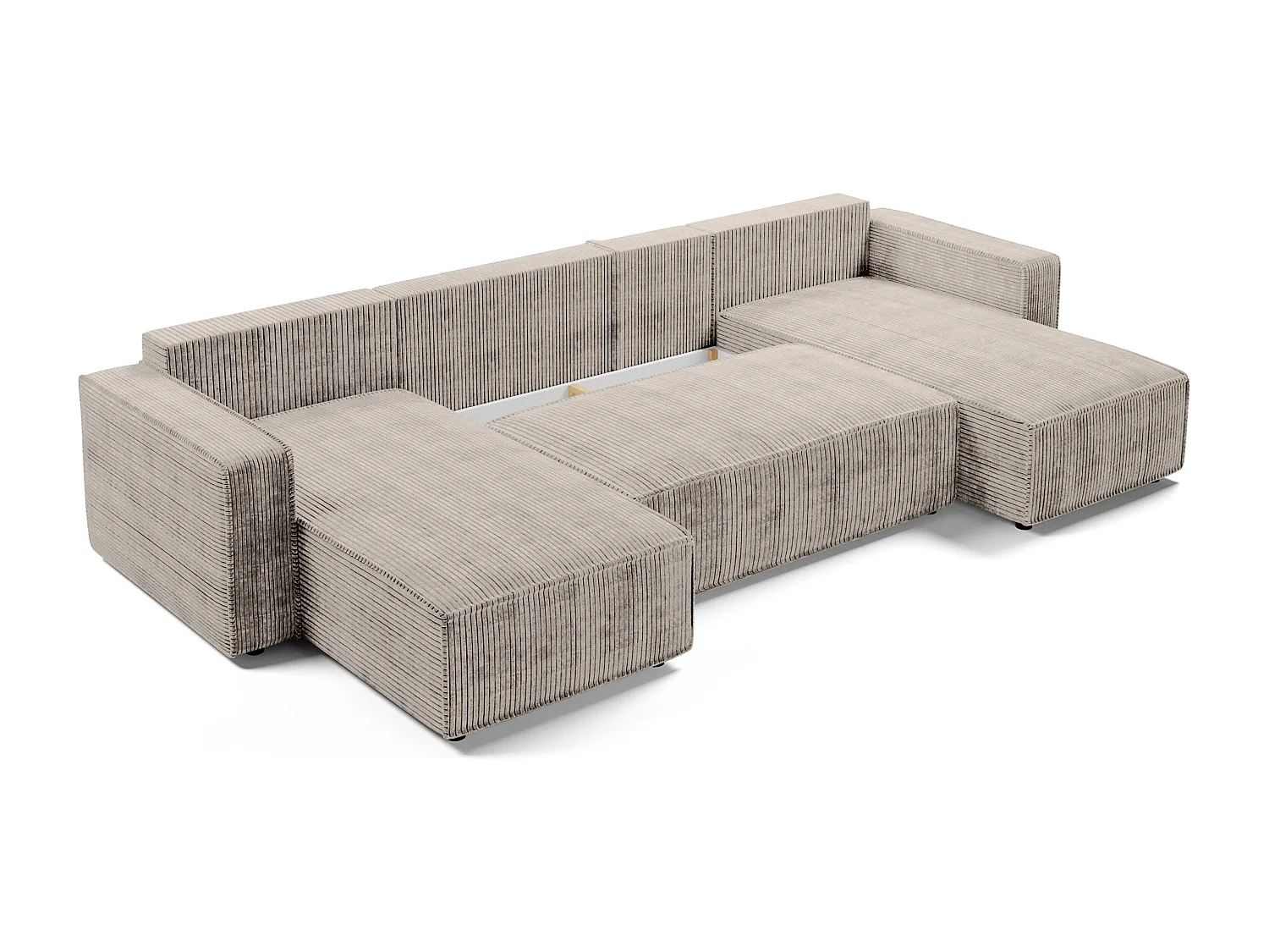 AX LIVING Canapé panoramique en U Aydin velours côtelé beige convertible