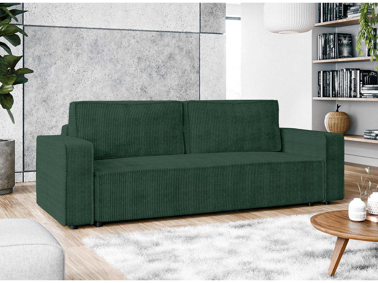 AX LIVING Canapé 3 places Aydin velours côtelé vert 238 cm convertible