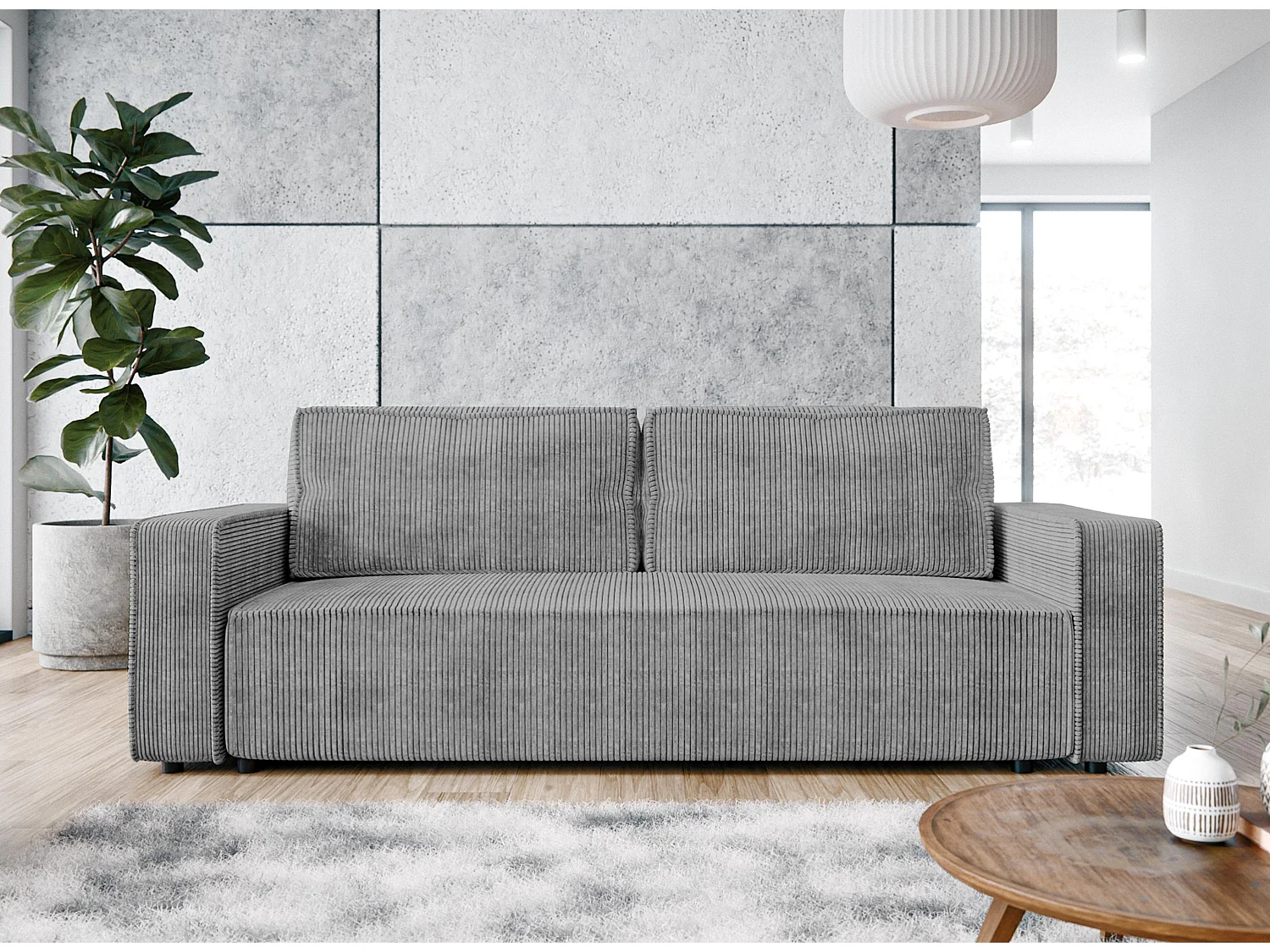 AX LIVING Canapé 3 places Aydin velours côtelé gris clair convertible