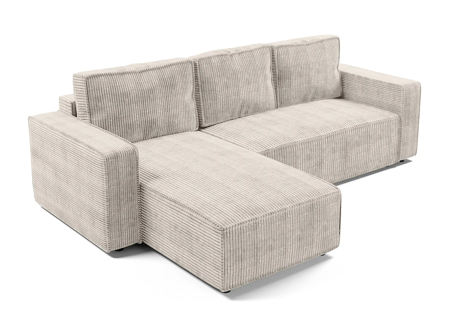 AX LIVING Canapé d’angle Aydin velours côtelé crème convertible