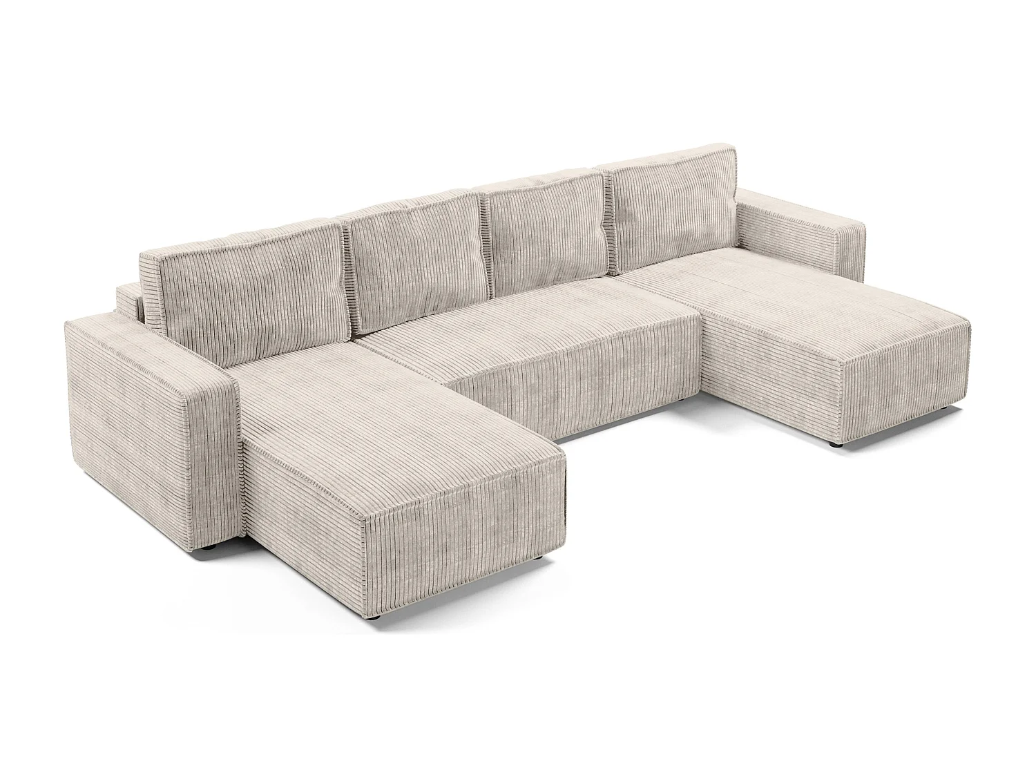 AX LIVING Canapé panoramique en U Aydin velours côtelé crème convertible