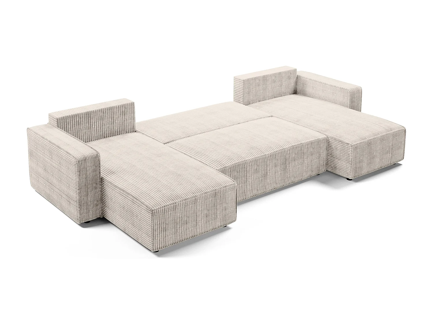 AX LIVING Canapé panoramique en U Aydin velours côtelé crème convertible