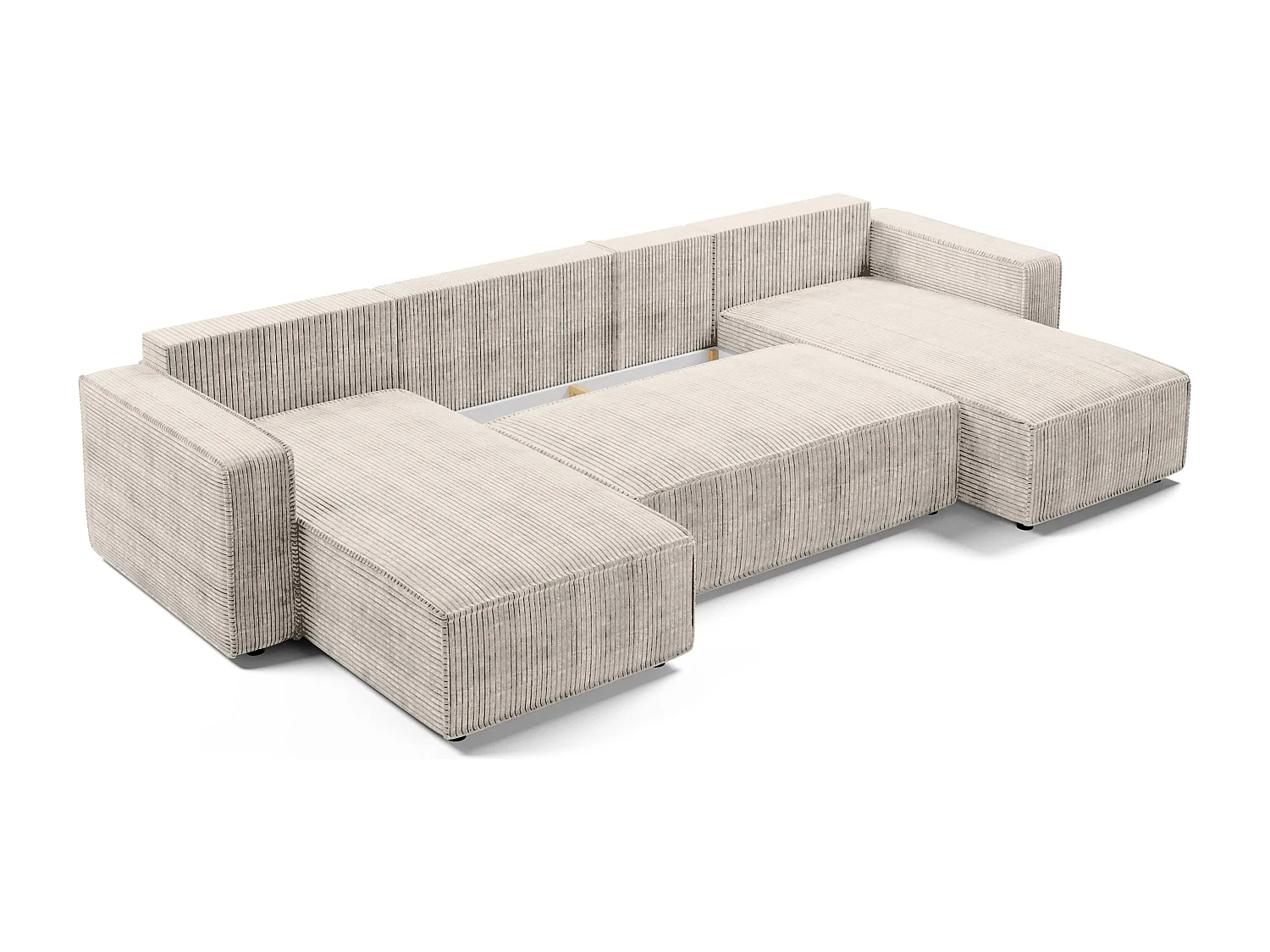 AX LIVING Canapé panoramique en U Aydin velours côtelé crème convertible