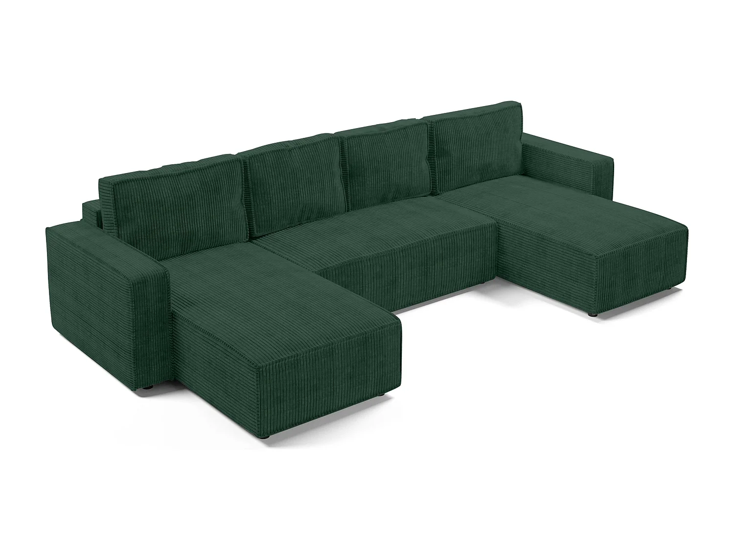AX LIVING Canapé panoramique en U Aydin velours côtelé vert convertible