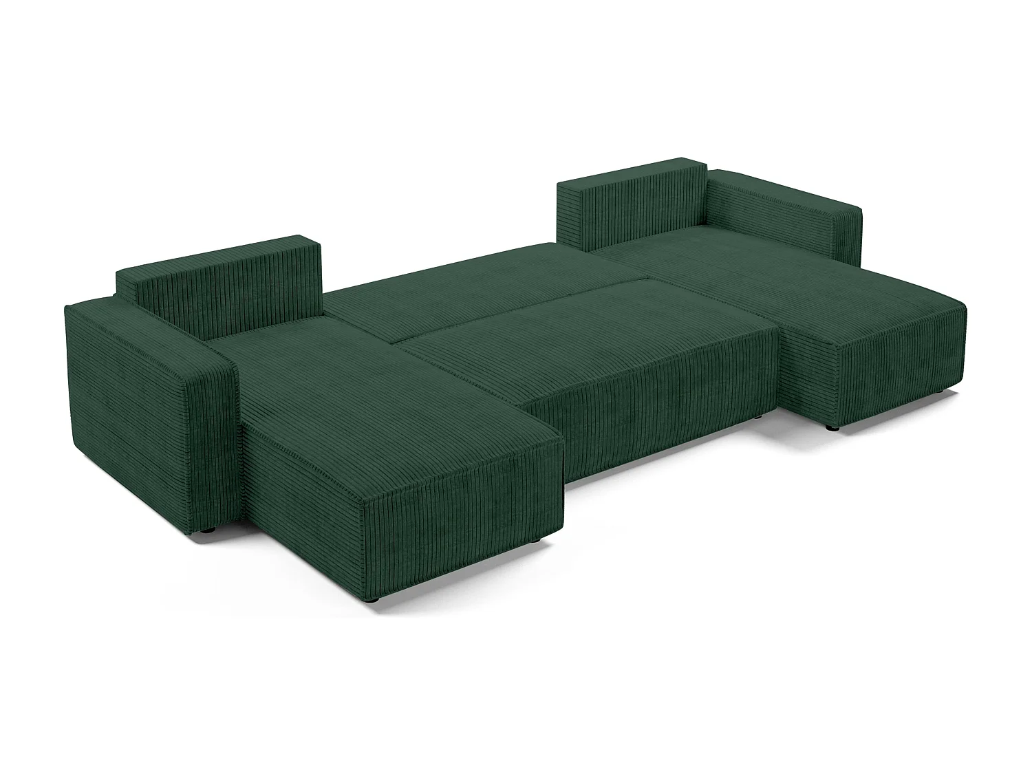 AX LIVING Canapé panoramique en U Aydin velours côtelé vert convertible