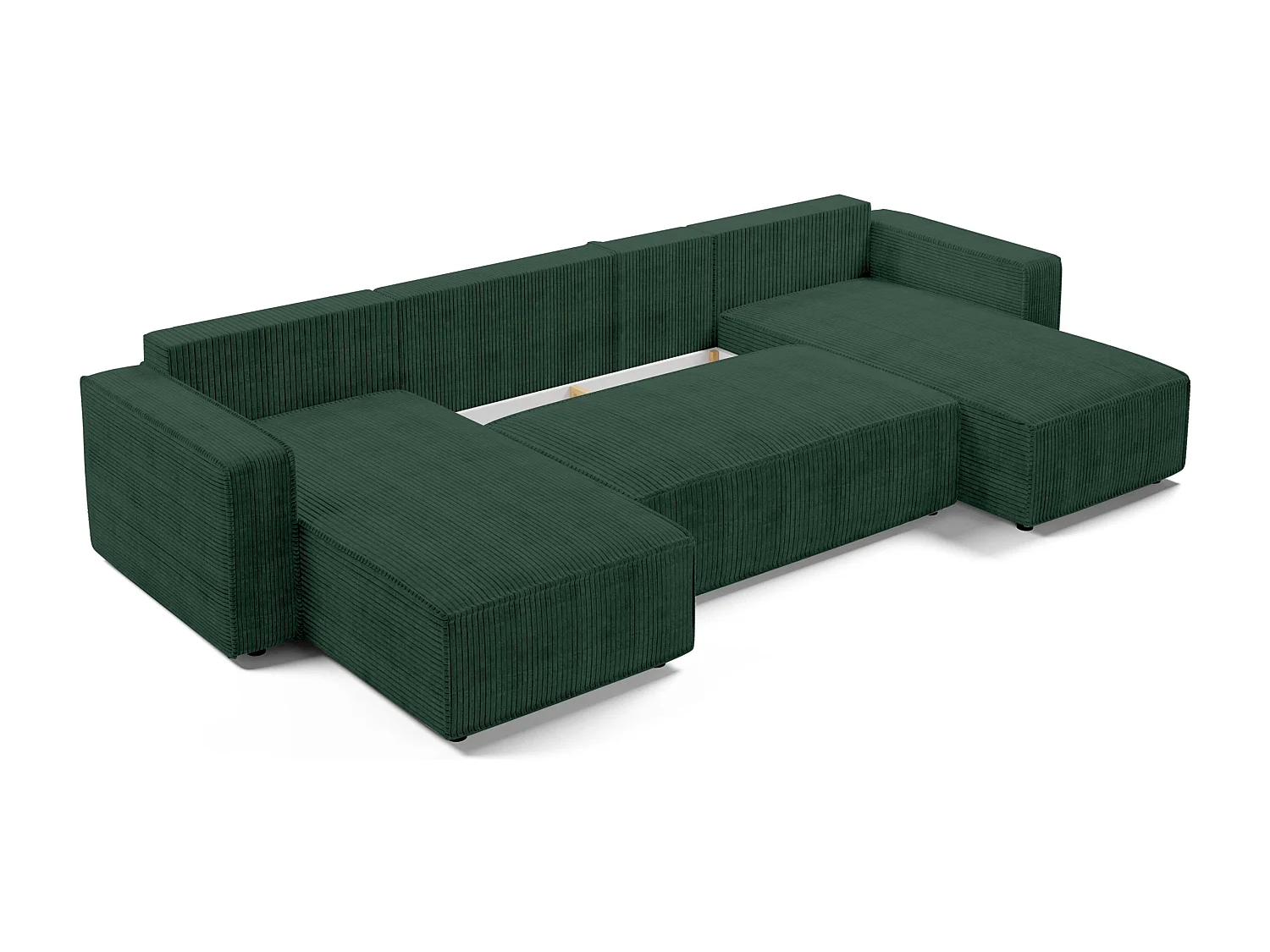 AX LIVING Canapé panoramique en U Aydin velours côtelé vert convertible