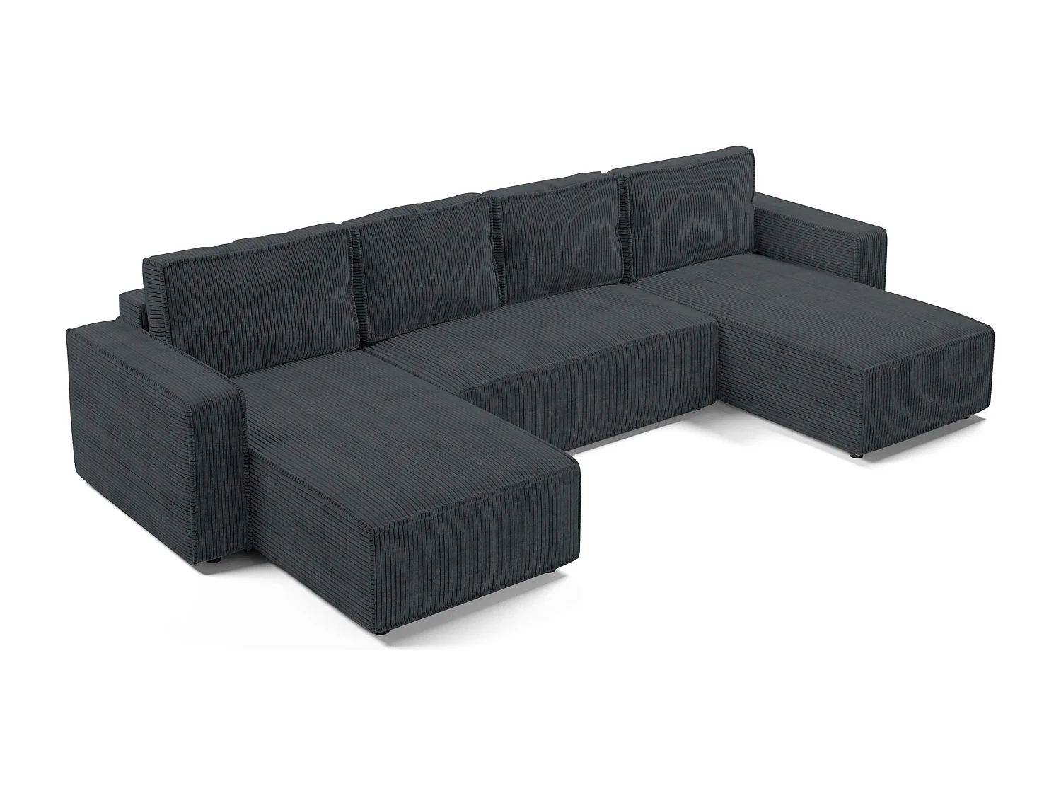 AX LIVING Canapé panoramique en U Aydin velours côtelé gris convertible