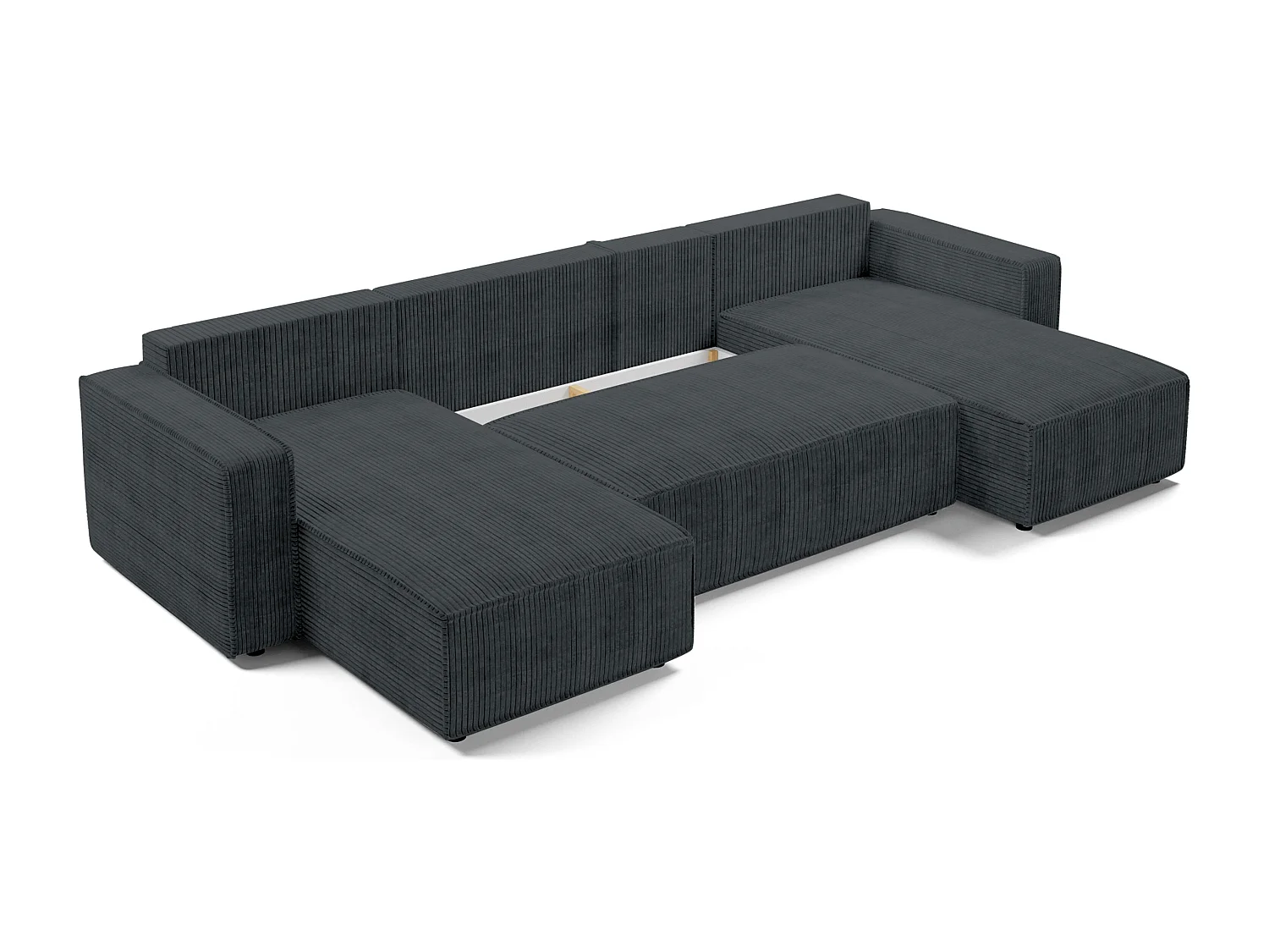 AX LIVING Canapé panoramique en U Aydin velours côtelé gris convertible