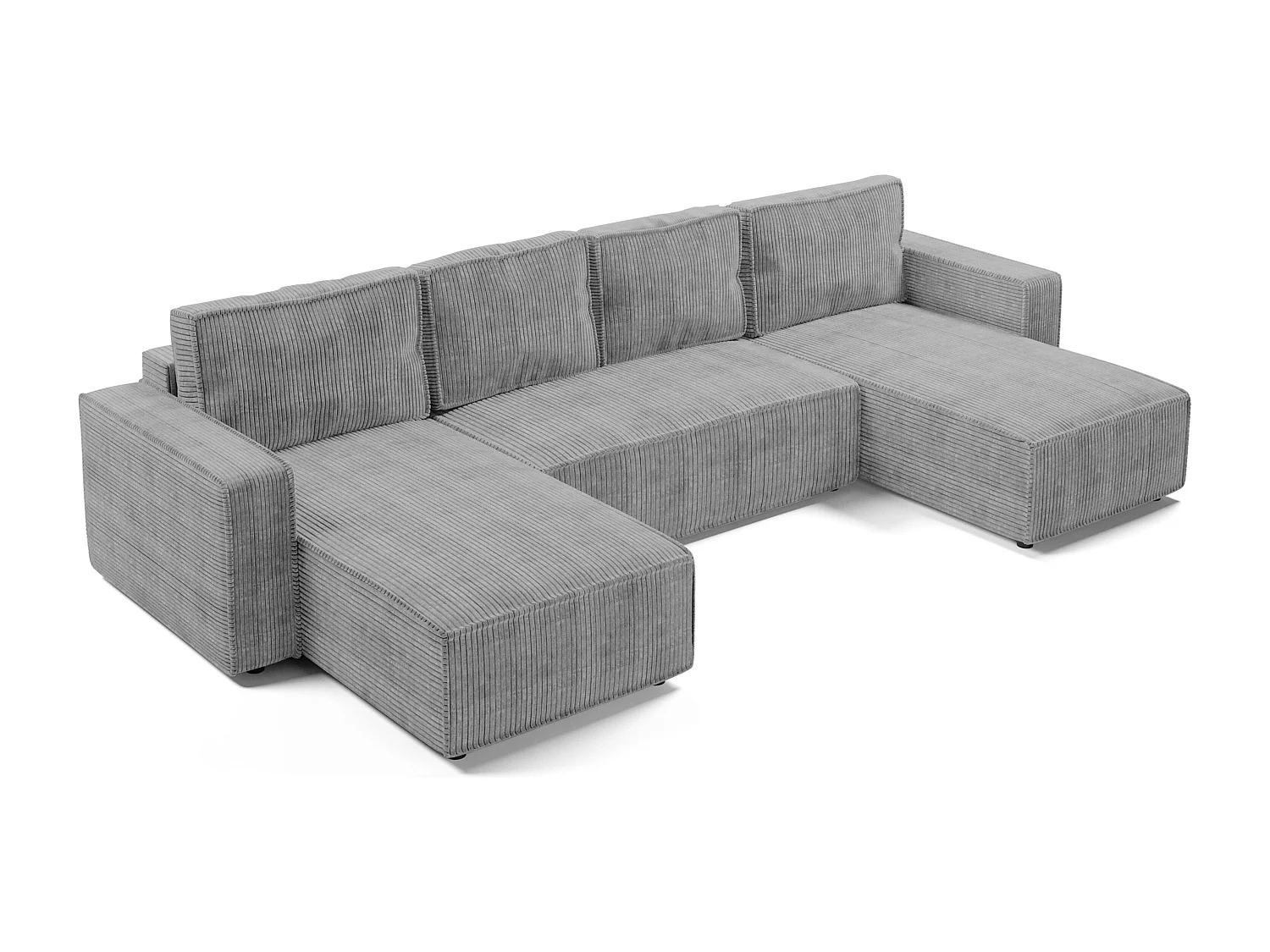 AX LIVING Canapé panoramique en U Aydin velours côtelé gris clair convertible
