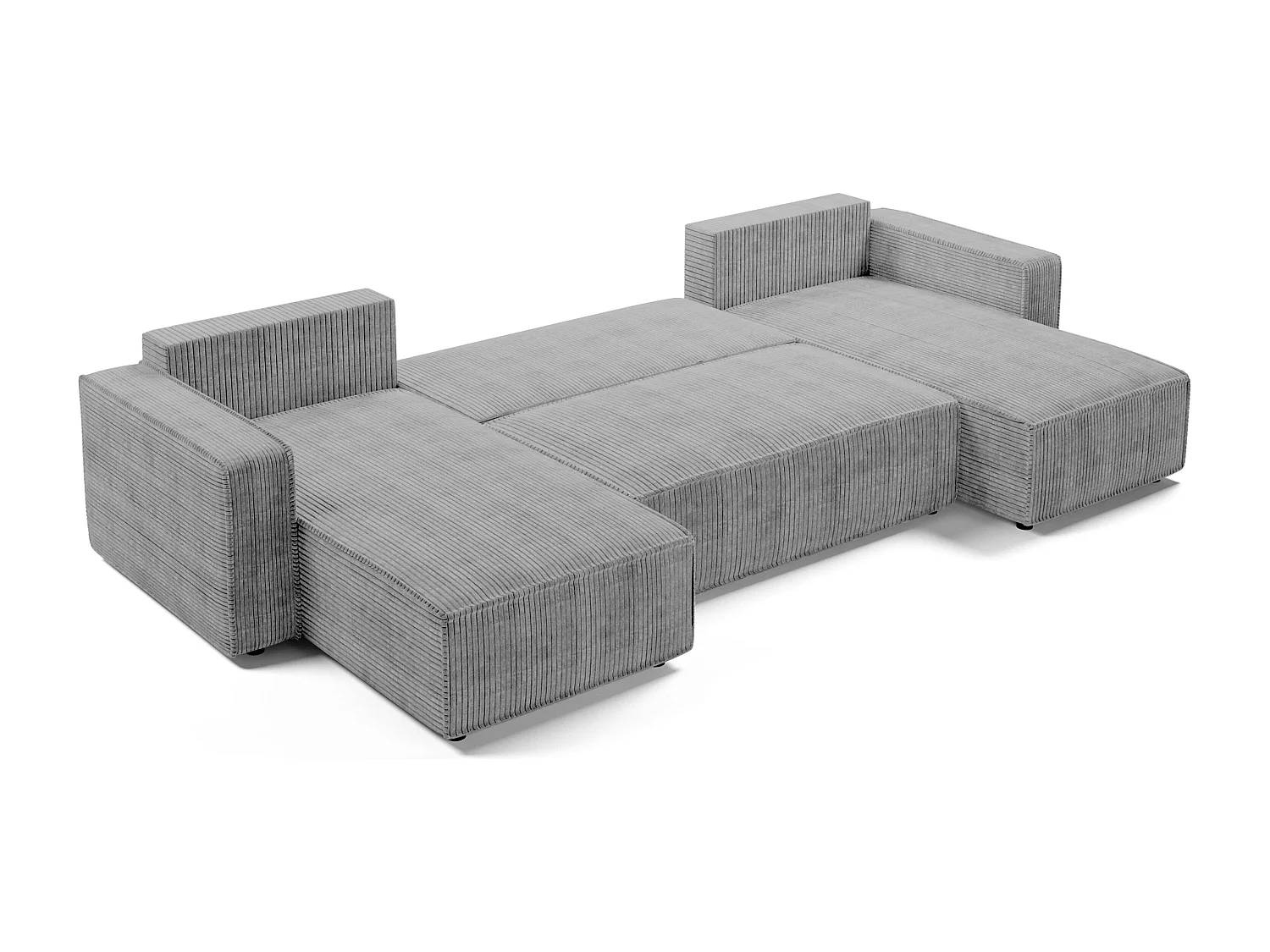 AX LIVING Canapé panoramique en U Aydin velours côtelé gris clair convertible