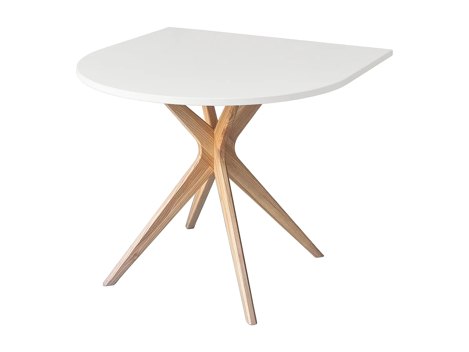 Table demi-ovale à manger 90x90 cm, 4 personnes, MDF Blanc | frêne