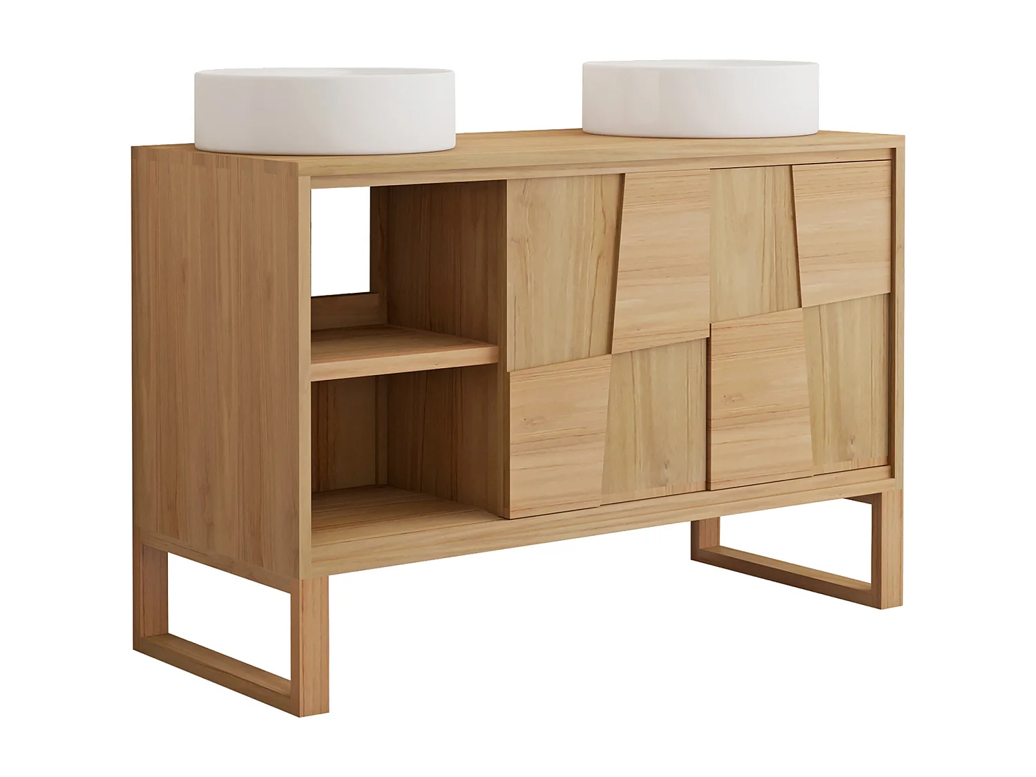 Meuble de salle de bain sur pieds en teck avec vasque à poser ronde en céramique - L120 cm - MATARAM