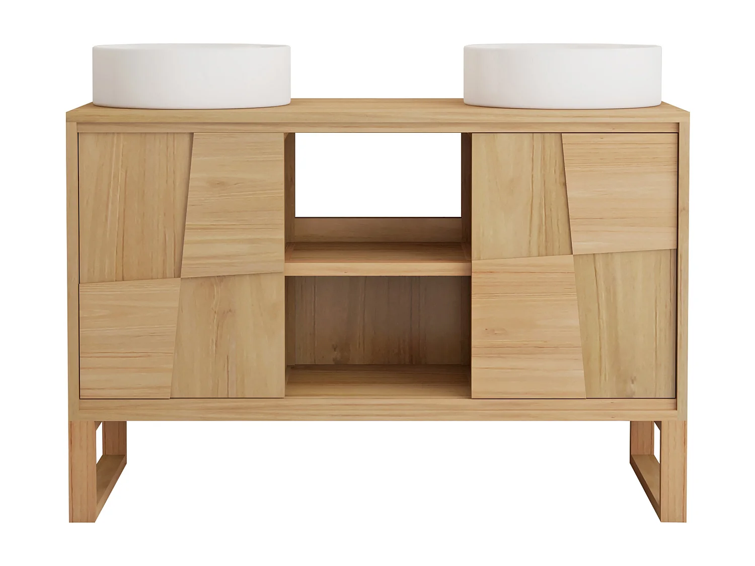 Meuble de salle de bain sur pieds en teck avec vasque à poser ronde en céramique - L120 cm - MATARAM