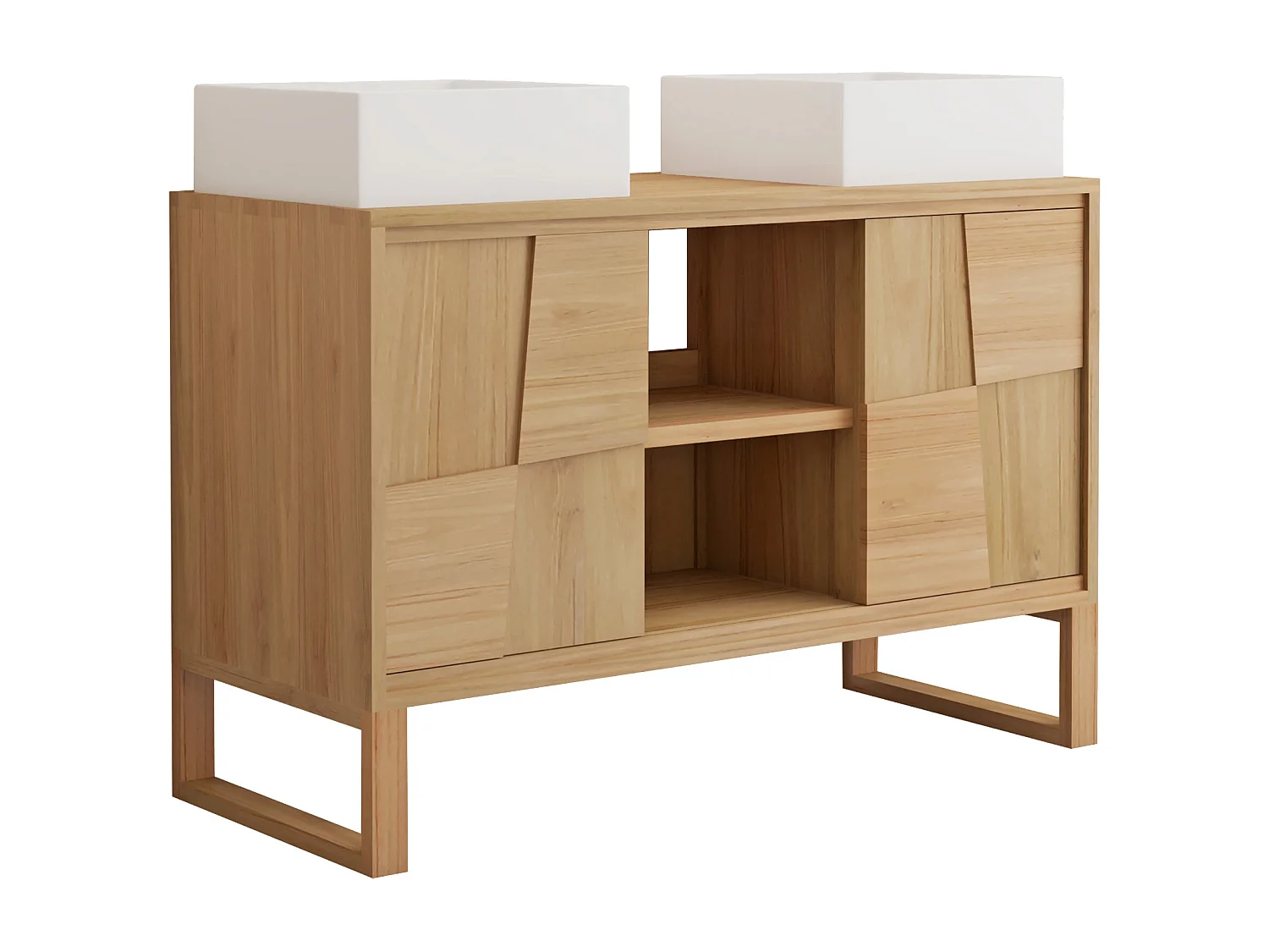 Meuble de salle de bain sur pieds en teck avec vasque à poser carrée en céramique - L120 cm - MATARAM