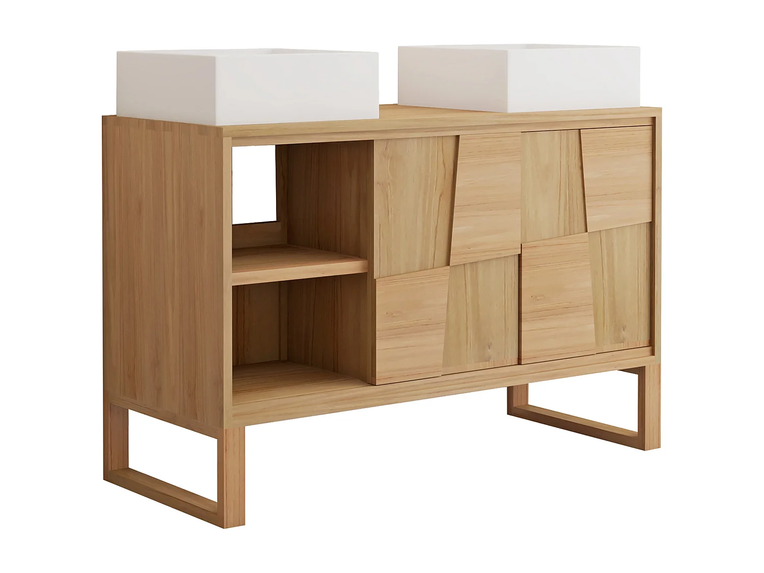 Meuble de salle de bain sur pieds en teck avec vasque à poser carrée en céramique - L120 cm - MATARAM