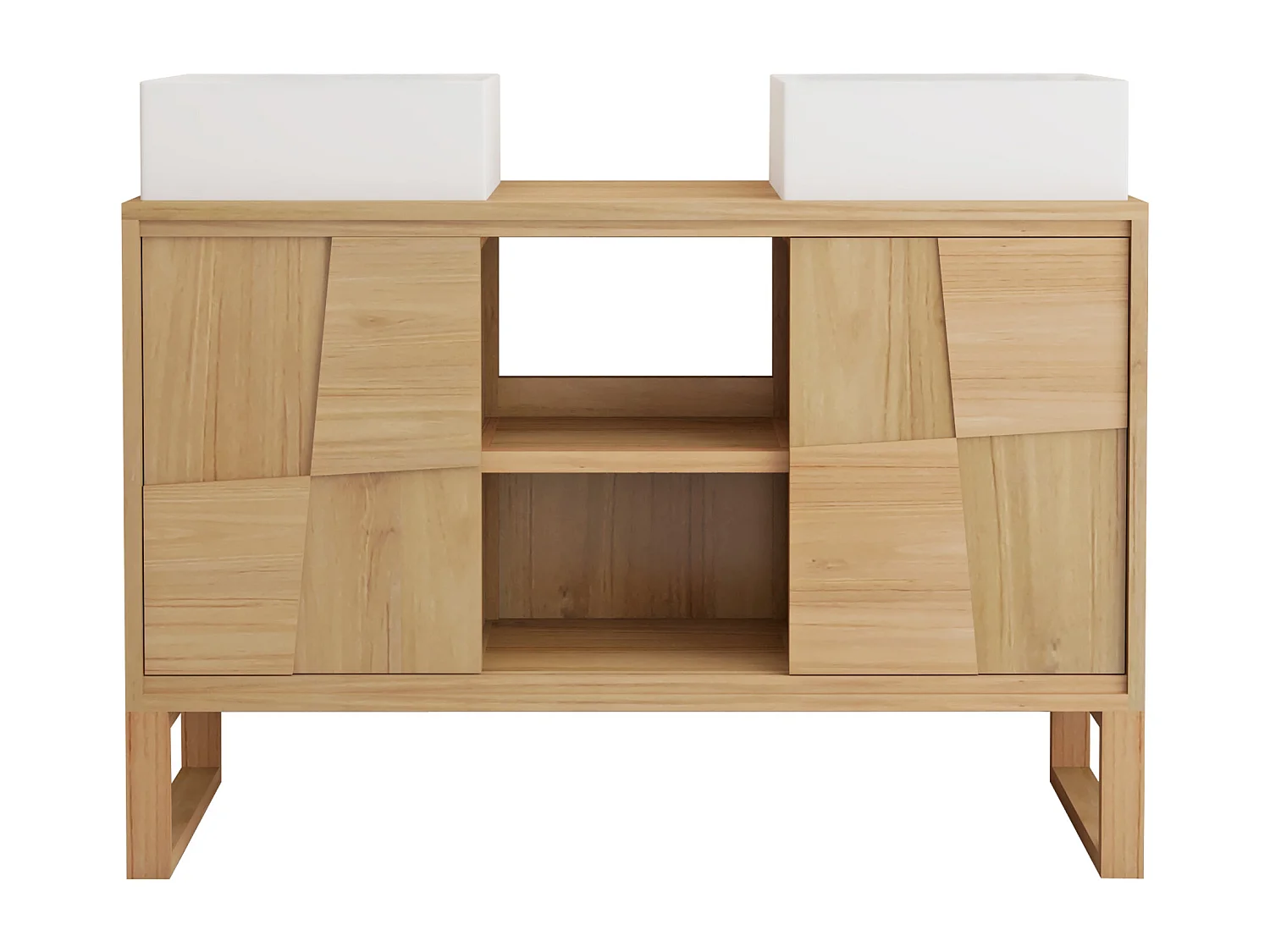 Meuble de salle de bain sur pieds en teck avec vasque à poser carrée en céramique - L120 cm - MATARAM