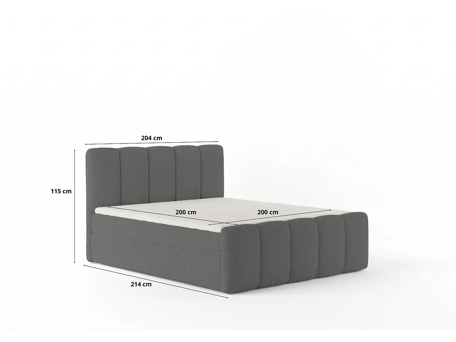 Élégant lit capitonné KORA 200x200 cm en tissu CENTAUR 3 gris clair.