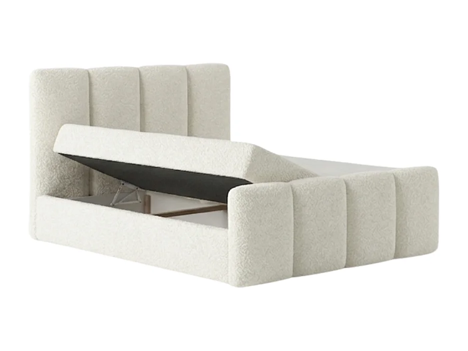 Élégant lit capitonné KORA 140x200 cm en tissu CENTAUR 1 blanc cassé