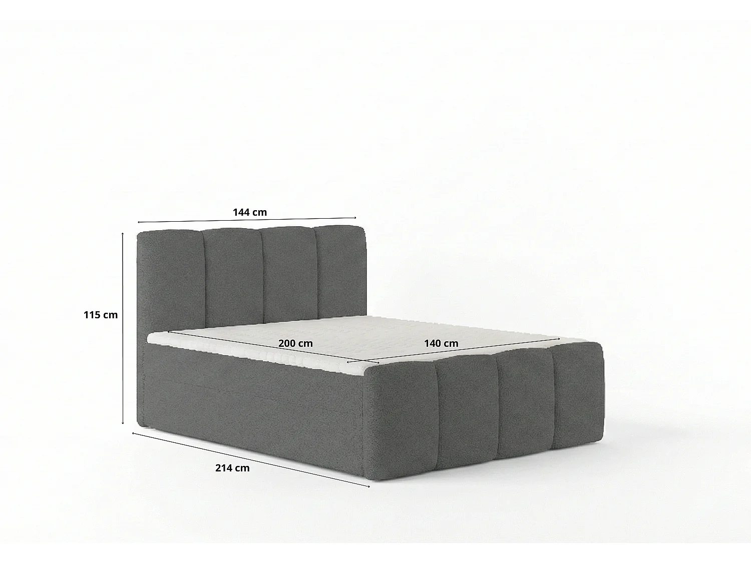 Élégant lit capitonné KORA 140x200 cm en tissu CENTAUR 1 blanc cassé